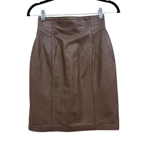 TOFFS Womens Genuine Leather Pencil Skirt High Waist Back Zip Lined Brown Sz 4P*